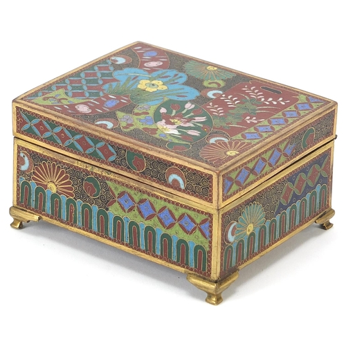 66 - Japanese gilt metal and cloisonné casket enamelled with flowers, 5cm H x 9cm W x 7.5cm D