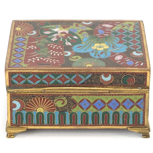 66 - Japanese gilt metal and cloisonné casket enamelled with flowers, 5cm H x 9cm W x 7.5cm D