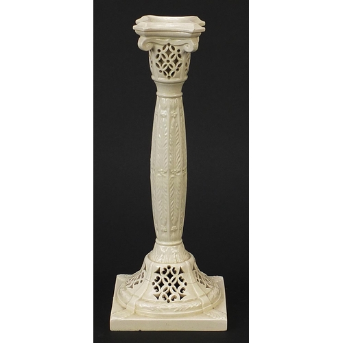 292 - Leeds Creamware style pierced candlestick, 26cm high