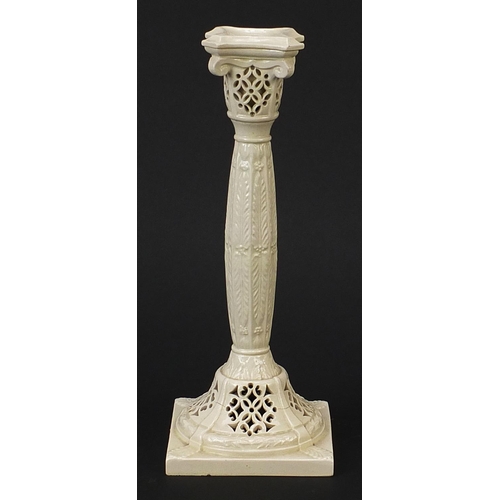 292 - Leeds Creamware style pierced candlestick, 26cm high