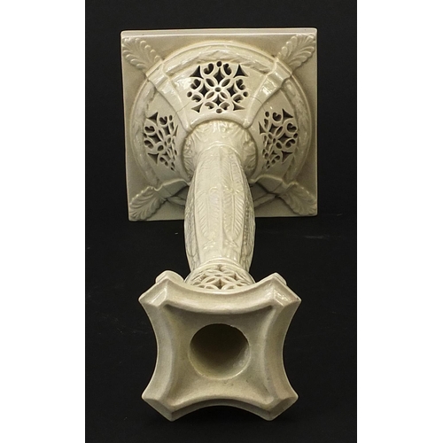 292 - Leeds Creamware style pierced candlestick, 26cm high