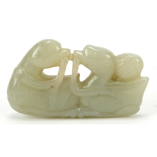 74 - Chinese celadon jade carving of two ducks, 5.5cm wide