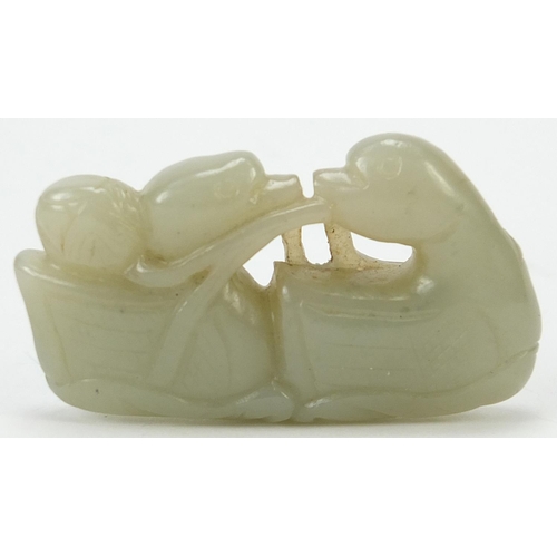 74 - Chinese celadon jade carving of two ducks, 5.5cm wide