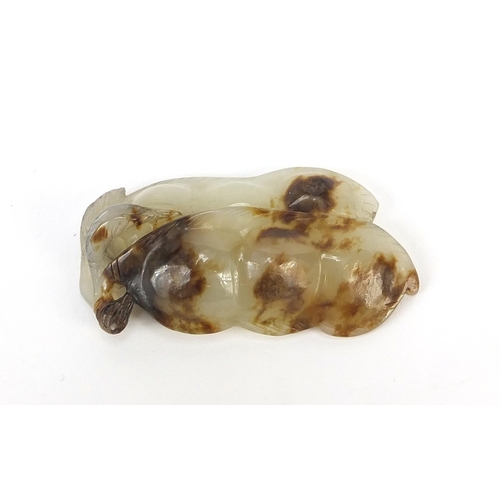 75 - Good Chinese white and russet jade carving of two beans, 5.5cm in length