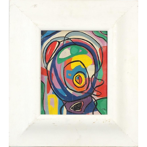 94 - Manner of Karel Appel - Abstract composition, oil on canvas, framed, 24.5cm x 19.5cm excluding the f... 