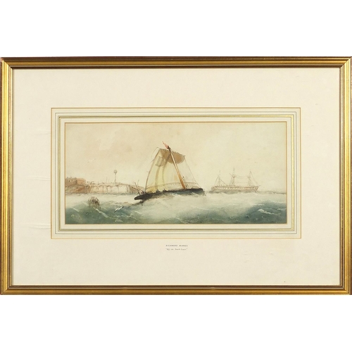 257 - Richmond Markes - Off the South Coast, watercolour, mounted, framed and glazed, 35.5cm x 16.5cm excl... 