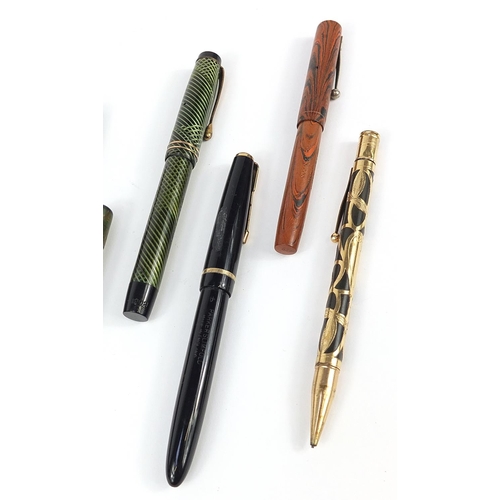 184 - Vintage fountain pens and propelling pencils including Onoto green snakeskin, Waterman's Ideal Brown... 