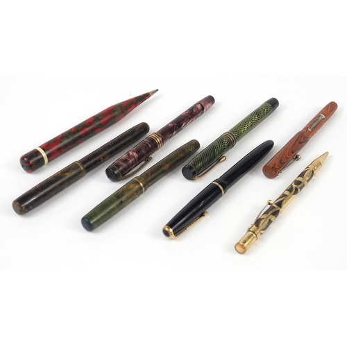 184 - Vintage fountain pens and propelling pencils including Onoto green snakeskin, Waterman's Ideal Brown... 