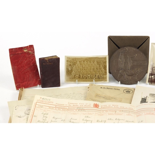 1439 - British Military World War I militaria relating to Benjamin James Ridgway including Death Plaque, ph... 