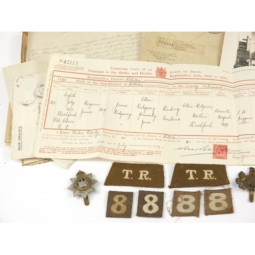 1439 - British Military World War I militaria relating to Benjamin James Ridgway including Death Plaque, ph... 