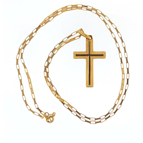 82 - 9ct gold cross pendant on a 9ct gold necklace, 3.5cm high and 60cm in length, total 6.3g