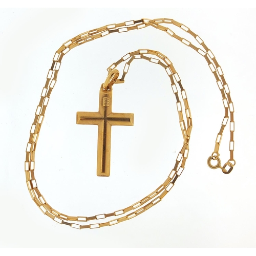 82 - 9ct gold cross pendant on a 9ct gold necklace, 3.5cm high and 60cm in length, total 6.3g