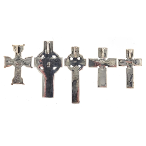 177 - Five silver Celtic cross pendants, the largest 4.6cm high, total 37.4g