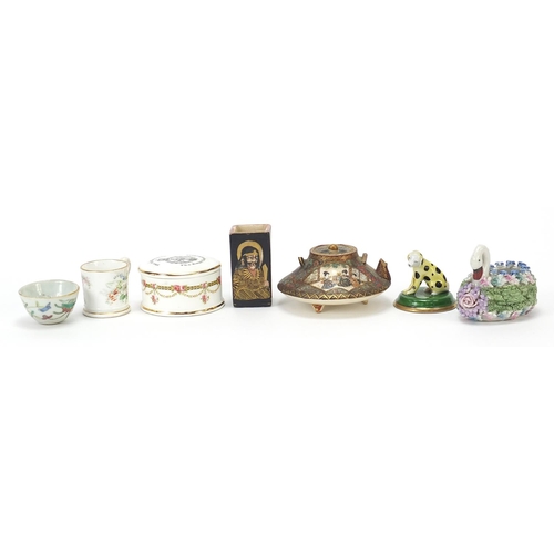 1931 - Collectable China including Japanese Satsuma teapot and a miniature Chinese Canton bowl, the largest... 