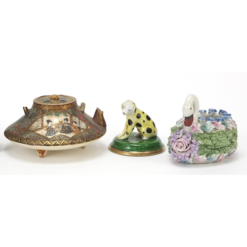 1931 - Collectable China including Japanese Satsuma teapot and a miniature Chinese Canton bowl, the largest... 