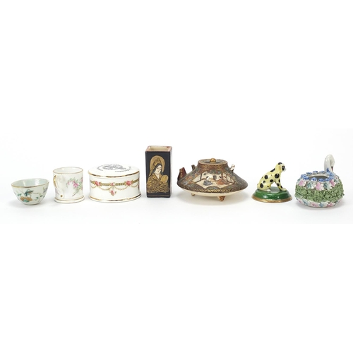 1931 - Collectable China including Japanese Satsuma teapot and a miniature Chinese Canton bowl, the largest... 