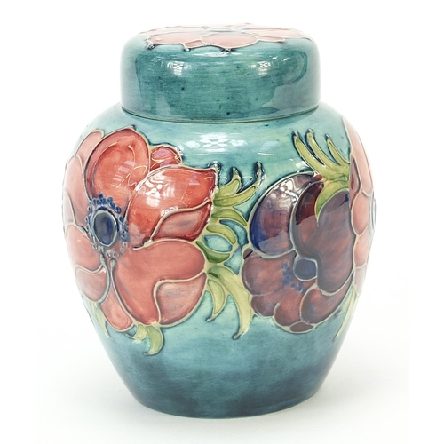 99 - Moorcroft pottery ginger jar and cover, hand painted in the Anemone pattern, 15.5cm high