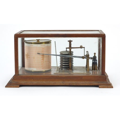 9 - Victorian eight ring barograph housed in a glazed mahogany case, 18cm H x 35.5cm W x 20.5cm D