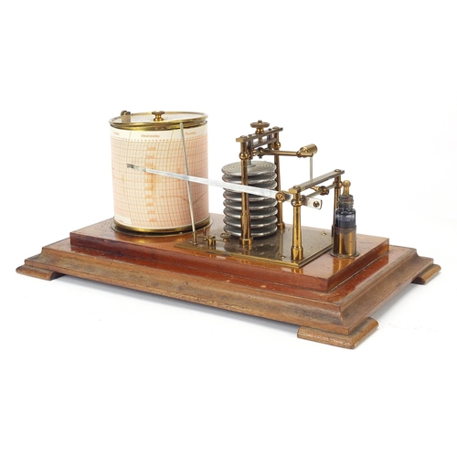 9 - Victorian eight ring barograph housed in a glazed mahogany case, 18cm H x 35.5cm W x 20.5cm D