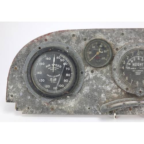 1451 - World War I military interest Aeroplane cockpit dashboard with T Wheeler, Hirst Bros height and R.P.... 