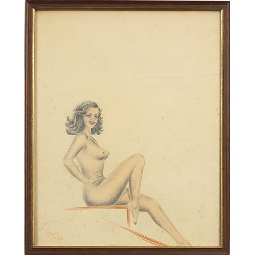 261 - Nude females, pair of early 20th century mixed medias, framed and glazed, each 36cm x 28.5cm excludi... 