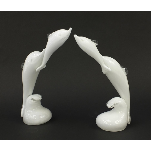 688 - Pair of Murano style glass dolphin sculptures, the largest 33.5cm high