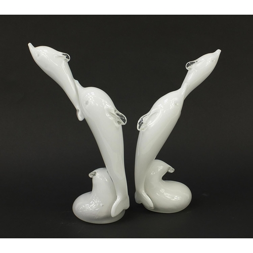 688 - Pair of Murano style glass dolphin sculptures, the largest 33.5cm high