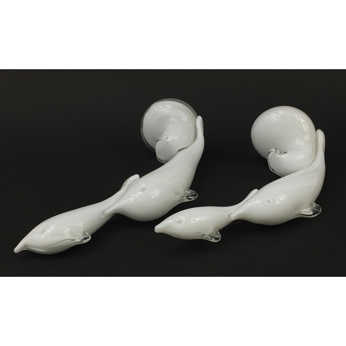 688 - Pair of Murano style glass dolphin sculptures, the largest 33.5cm high