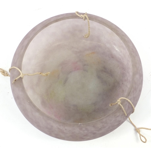 113 - Jean Noverdy, French Art Deco purple marbleised glass plathonier, 34.5cm in diameter