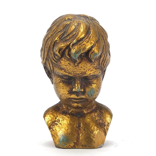 115 - Plaster bust of a young child, Amsterdam Ton Borkus paper label to the base, 15.5cm high