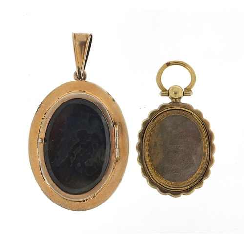 81 - Large silver and gilt locket embossed with Putti with a fishing net and antique gilt metal locket, t... 