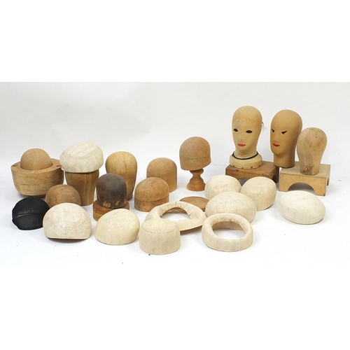 2279 - Collection of vintage wooden mannequin hat moulds