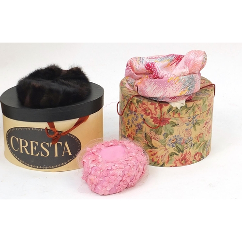 2278 - Three vintage hat boxes and a selection of ladies' hats including fur