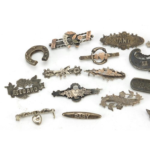 85 - Collection of Victorian silver bar brooches, the largest 4.5cm wide, total 50.0g