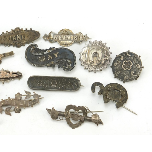 85 - Collection of Victorian silver bar brooches, the largest 4.5cm wide, total 50.0g