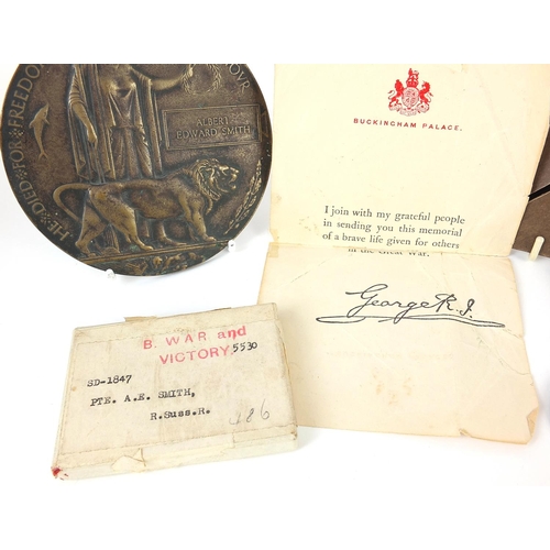 1442 - British military World War I group relating to Private Albert Edward Smith, 12th Battalion Royal Sus... 