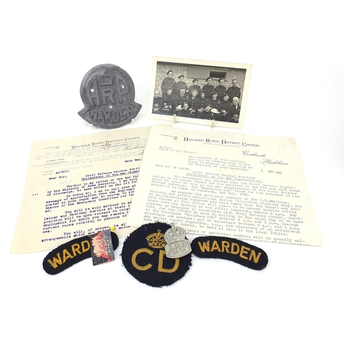 1445 - Local interest British World War II militaria including Hailsham Rural District Council letter, Civi... 