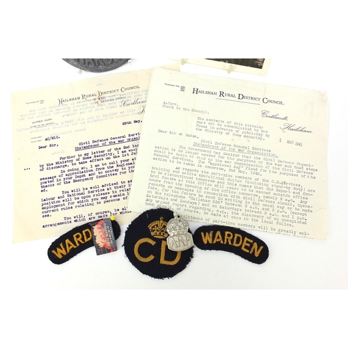 1445 - Local interest British World War II militaria including Hailsham Rural District Council letter, Civi... 