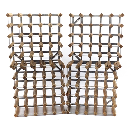 2296 - Four wooden and metal bottle racks, each 52cm x 52cm