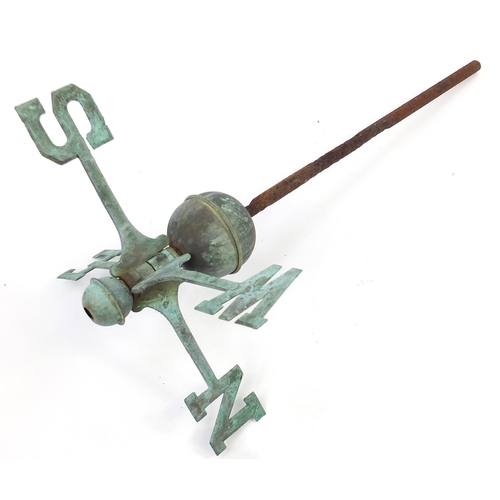 153 - Verdigris cast iron weather vane, 77cm in length