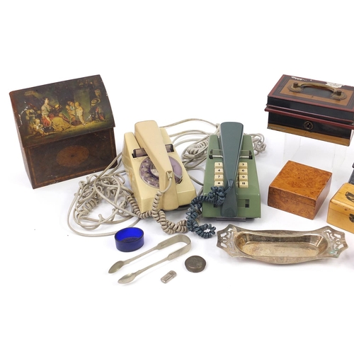 1926 - Sundry items including two vintage telephones, three letter boxes and a Mauchline ware box, the larg... 