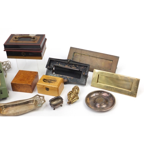 1926 - Sundry items including two vintage telephones, three letter boxes and a Mauchline ware box, the larg... 