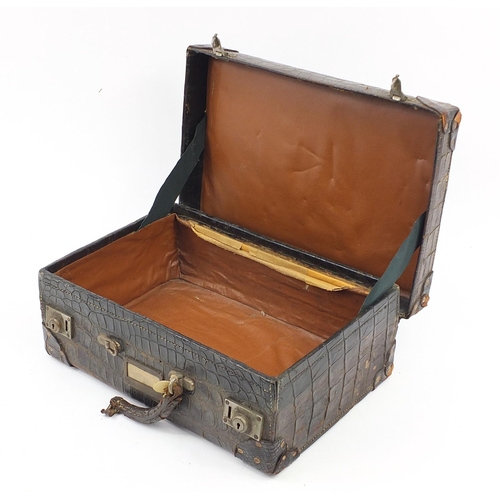 2283 - Early 20th century taxidermy interest crocodile skin suitcase, 34.5cm H x 51cm W x 17cm D