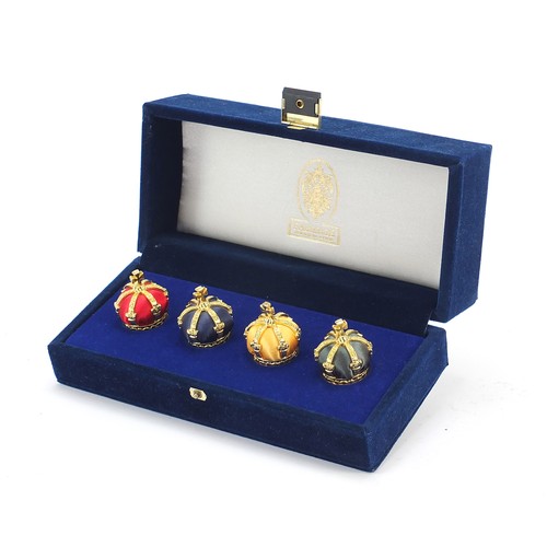 40 - Set of four Fabergé Collection menu holders housed in a fitted silk and velvet lined case, each menu... 