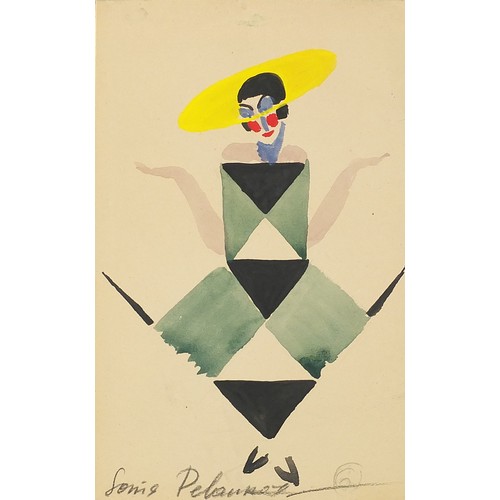 91 - Sonia Delaunay 1923 - Abstract compositions, costume designs, pair of Russian theatrical watercolour... 