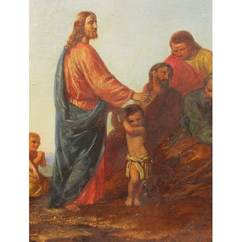 89 - Jesus and his disciples, 19th century oil on canvas, bearing a monogram J B, dated 1852, unframed, 9... 