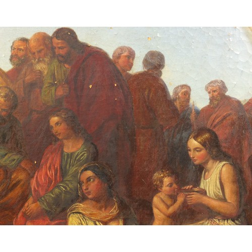 89 - Jesus and his disciples, 19th century oil on canvas, bearing a monogram J B, dated 1852, unframed, 9... 