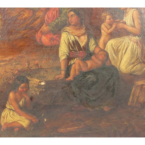 89 - Jesus and his disciples, 19th century oil on canvas, bearing a monogram J B, dated 1852, unframed, 9... 