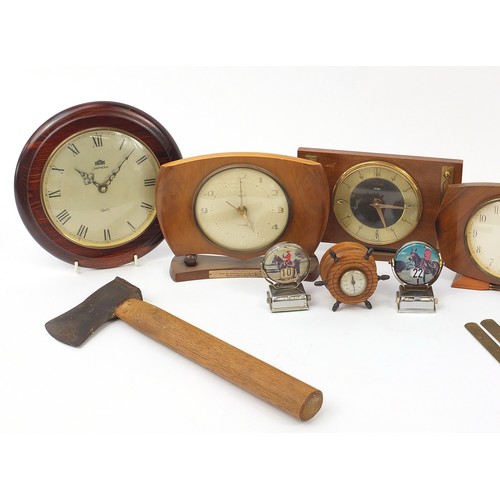 2274 - Sundry items including Art Deco mantle clocks and glass fishing float