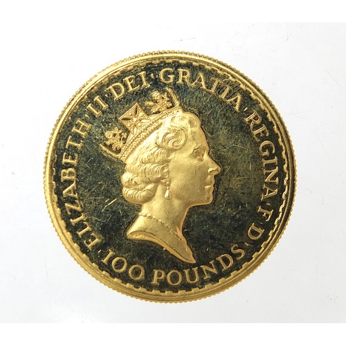 530 - Elizabeth II 1990 Britannia one ounce fine gold one hundred pound coin, 34.6g - this lot is sold wit... 
